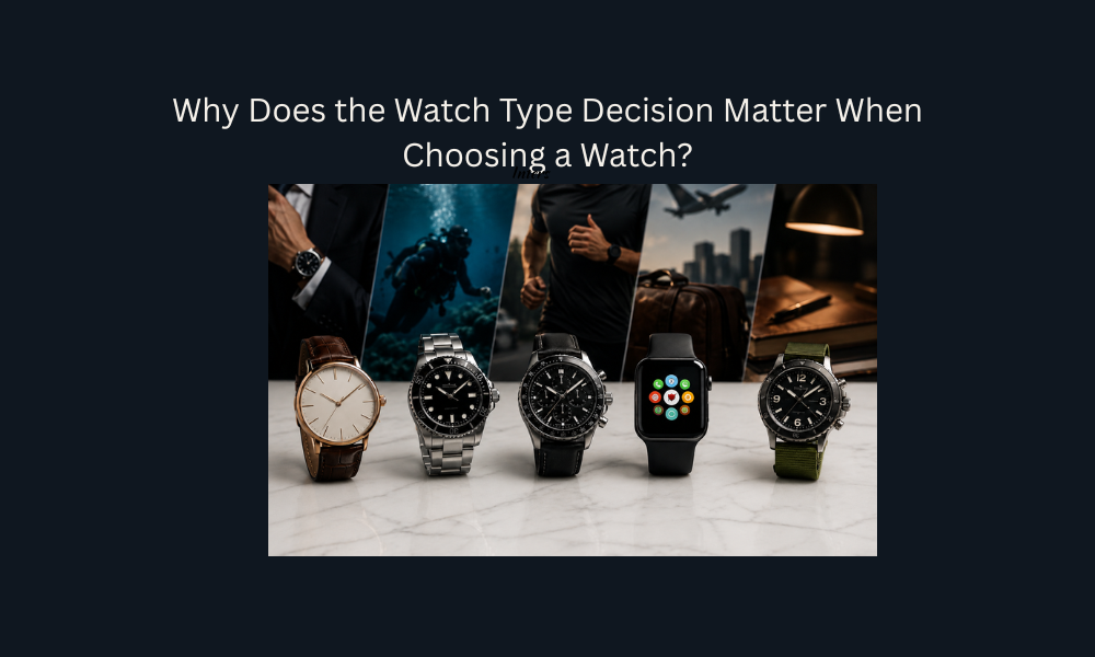 Different watch types displayed with lifestyle backgrounds.