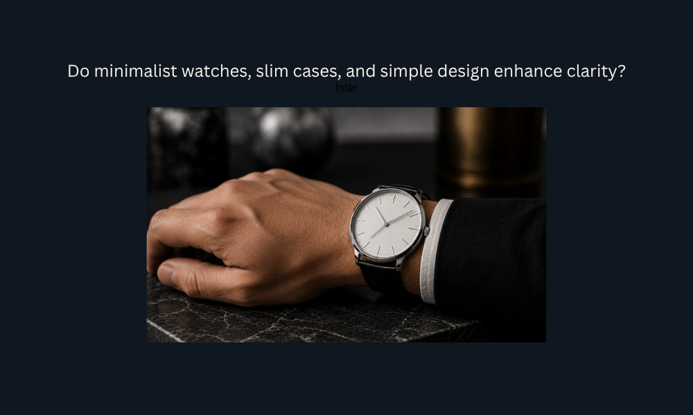 Minimalist wristwatch with a slim case and clean dial worn on the wrist, highlighting clarity, elegance, and effortless readability.