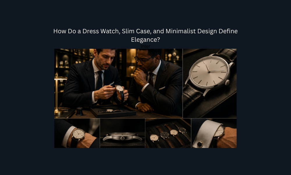 Luxury dress watch evaluation showcasing minimalist design, slim case profile, leather strap, and formal styling.