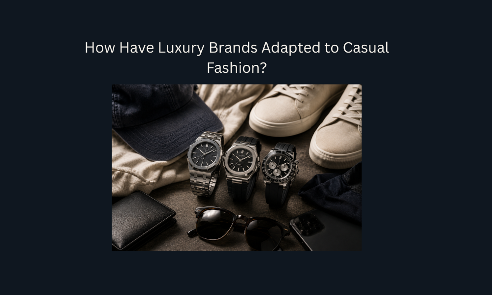 Luxury watches paired with casual clothing and accessories in a modern lifestyle flat lay.