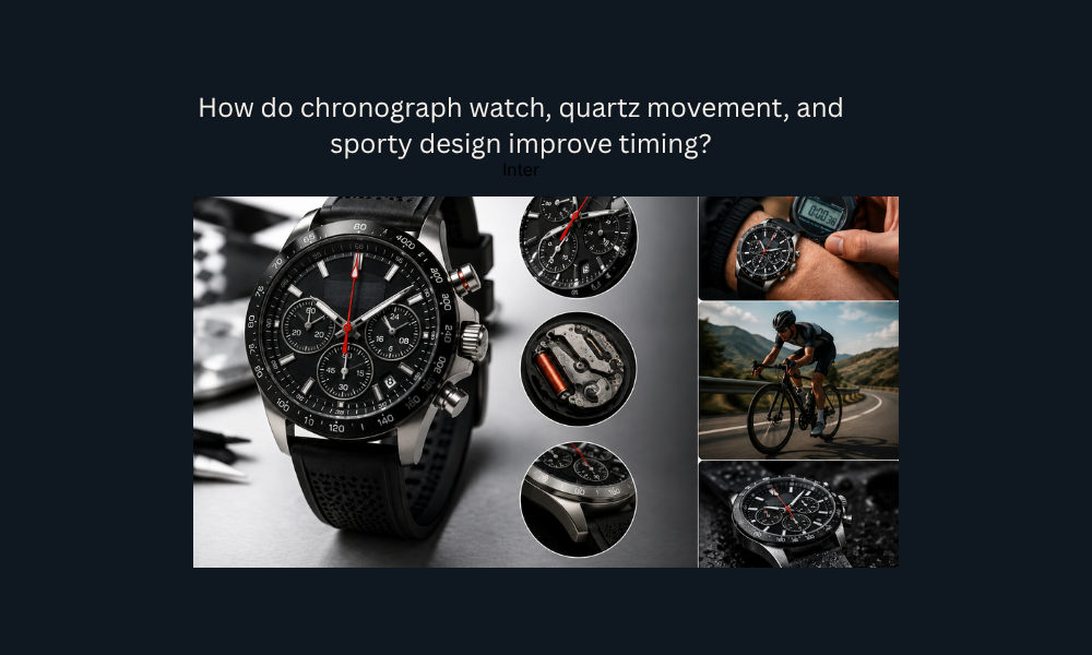 Chronograph watch with quartz movement and sporty design for precise timing and performance tracking.