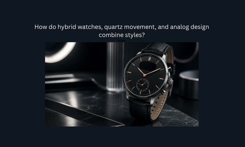 Luxury hybrid watch featuring analog hands and a discreet smart display, showcasing the fusion of quartz precision, classic watchmaking, and modern connected technology.