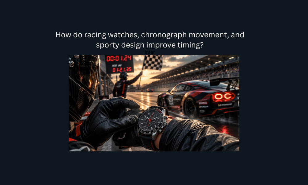 Racing driver wearing a chronograph watch during a high-speed pit lane session.