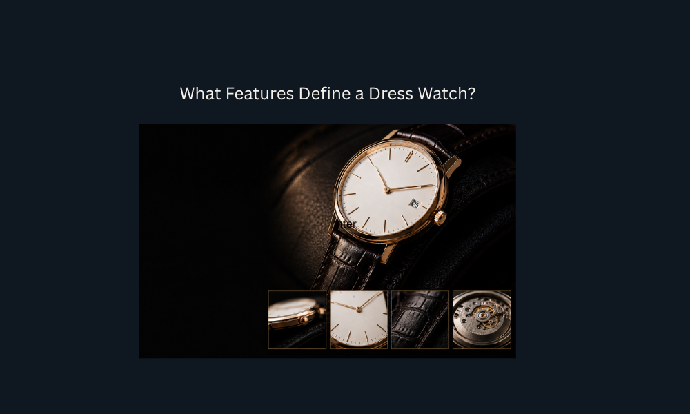 Luxury dress watch with a slim case, minimalist dial, and premium leather strap.