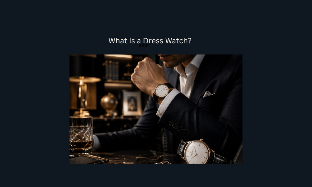 Elegant dress watch worn with a tailored suit in a luxury setting.