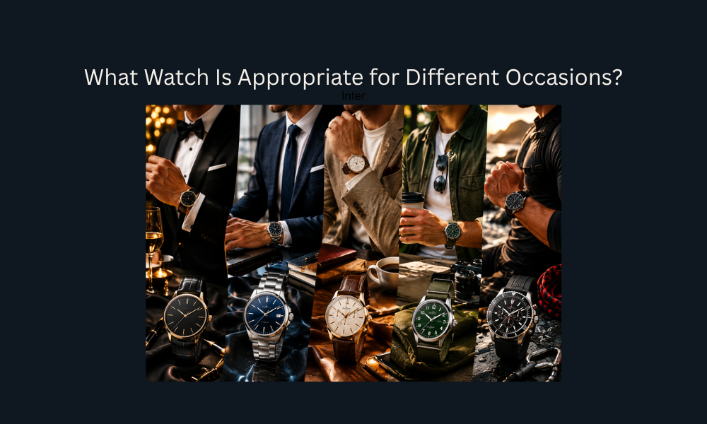 Luxury watches styled for formal, business, casual, and outdoor occasions in a premium editorial collage.