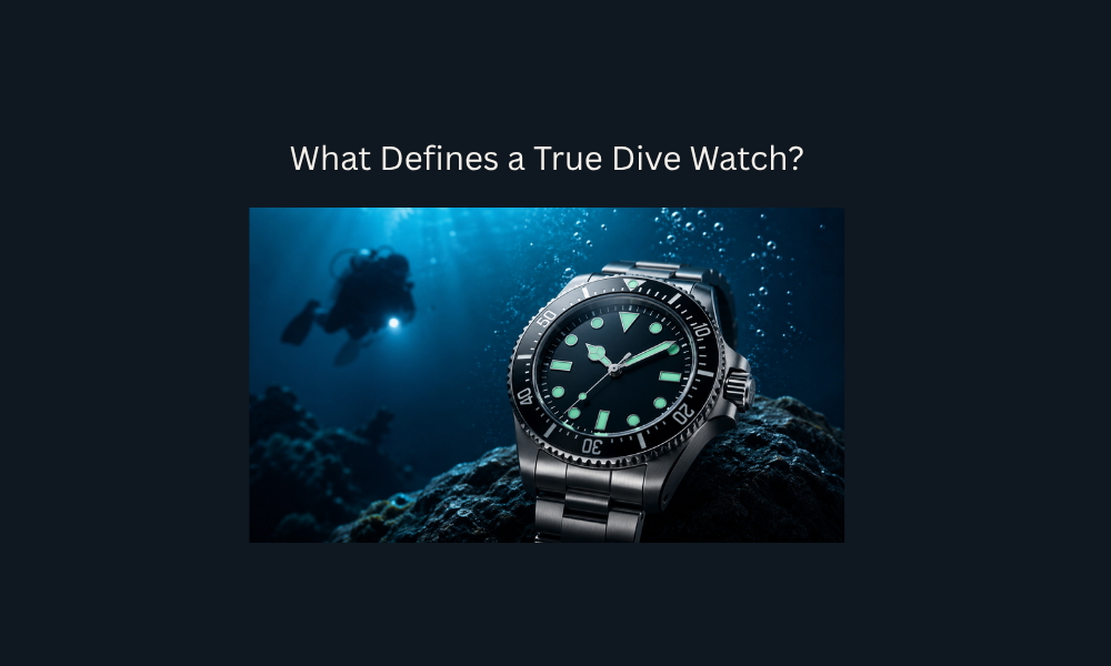 Professional dive watch underwater with luminous markers and rotating bezel.