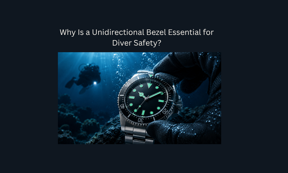 Diver adjusting a unidirectional bezel underwater for safe dive timing.