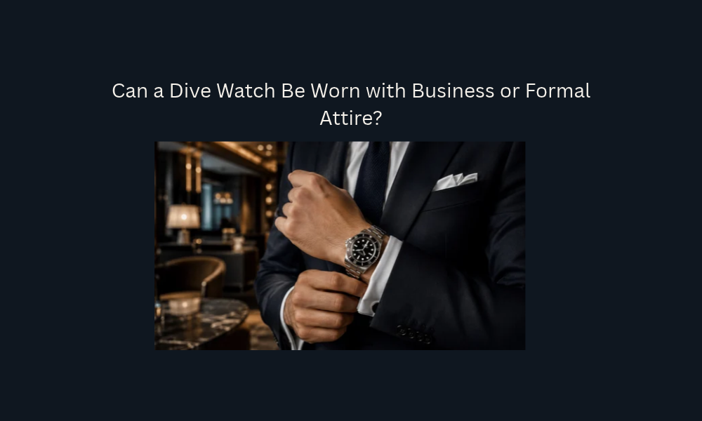Dive watch worn with a business suit in a formal setting.